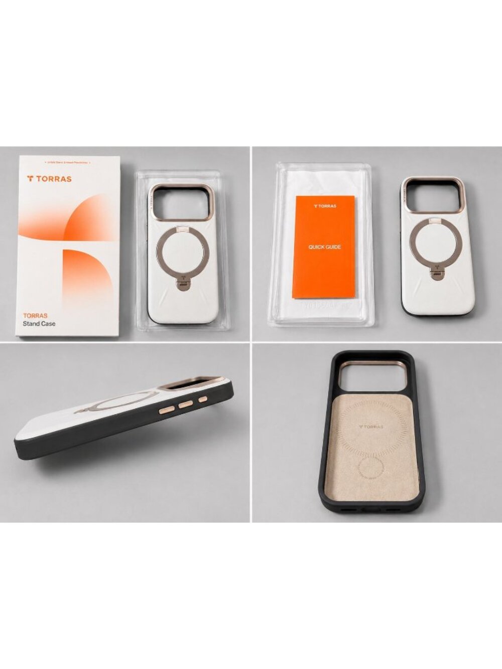 TORRAS Ostand Q3 VegSkin Case iPhone 17 Pro MagSafe Grayish White Rose Gold
